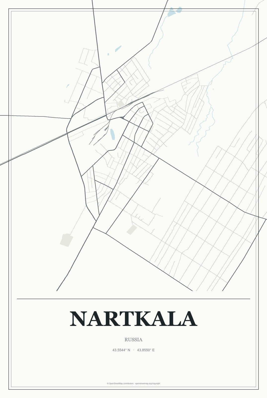Nartkala, Russia City Map Aluminum Sign in Gallery Air style