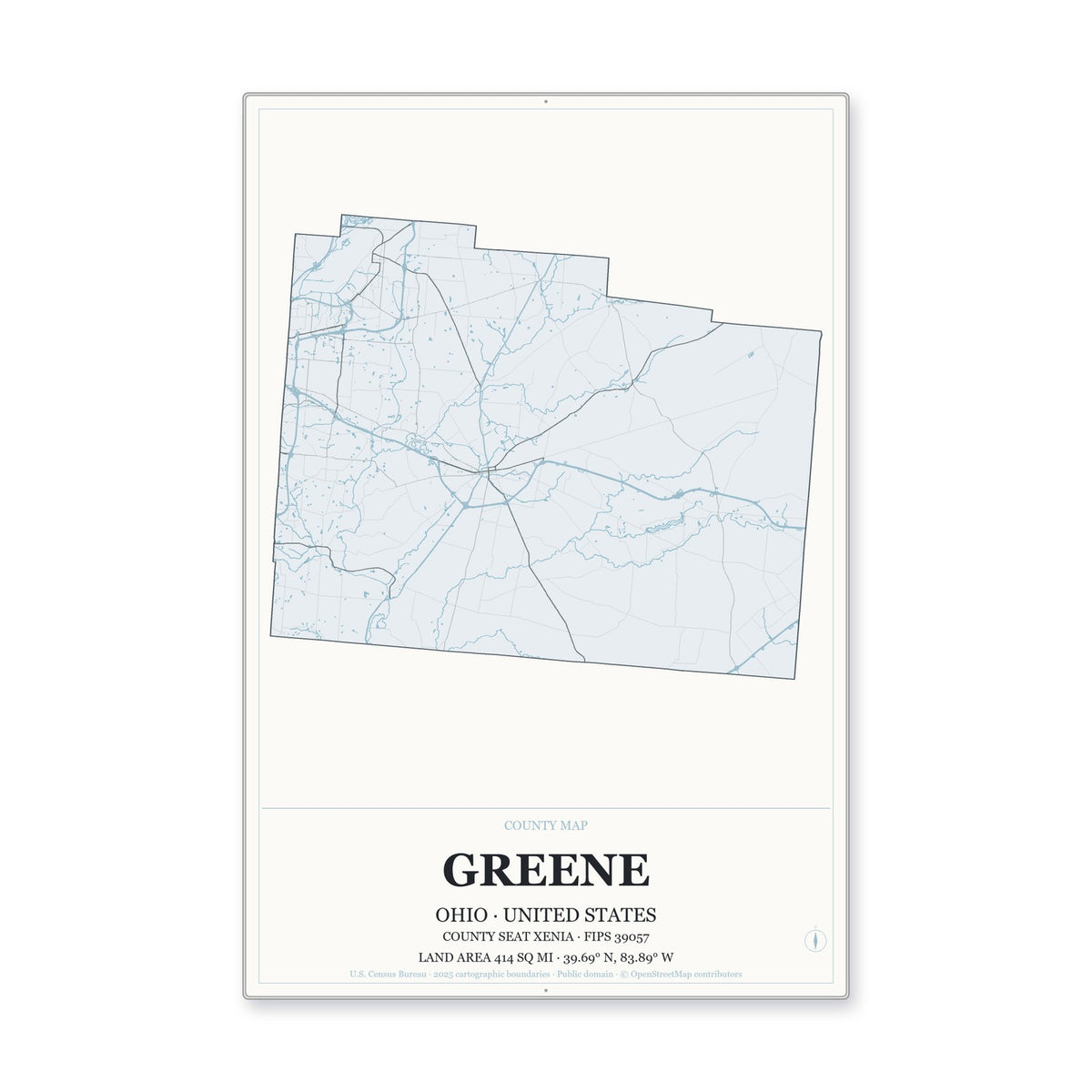 Greene County, Ohio Map Aluminum Sign in Gallery Air style