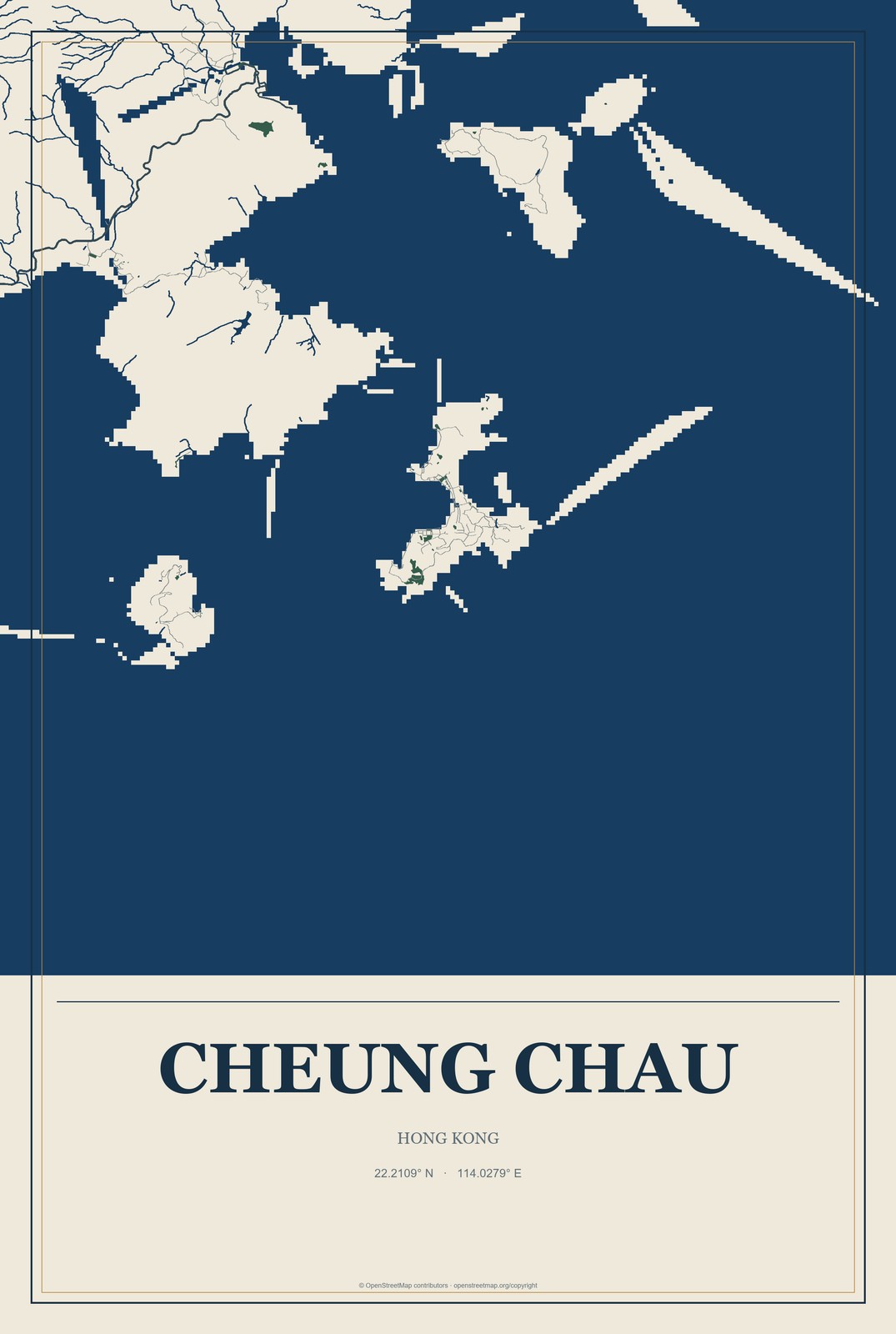 Cheung Chau, Hong Kong City Map Aluminum Sign in Coastal Cutout style