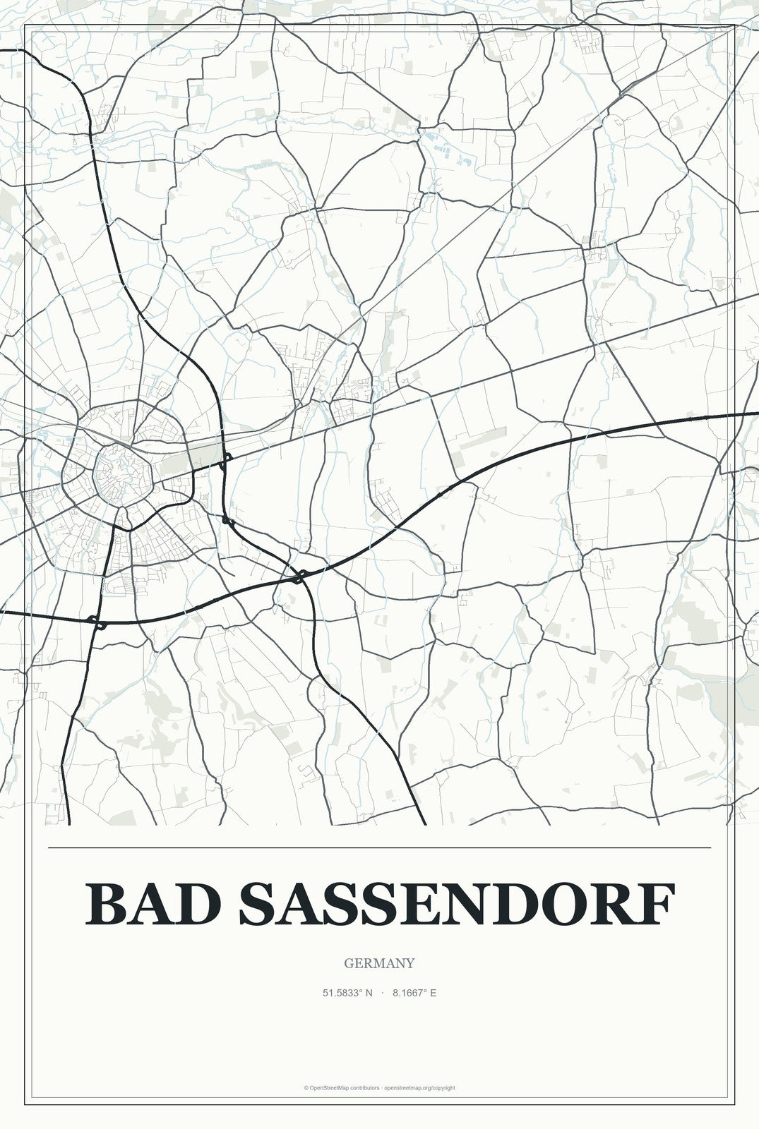 Bad Sassendorf, Germany City Map Aluminum Sign in Gallery Air style