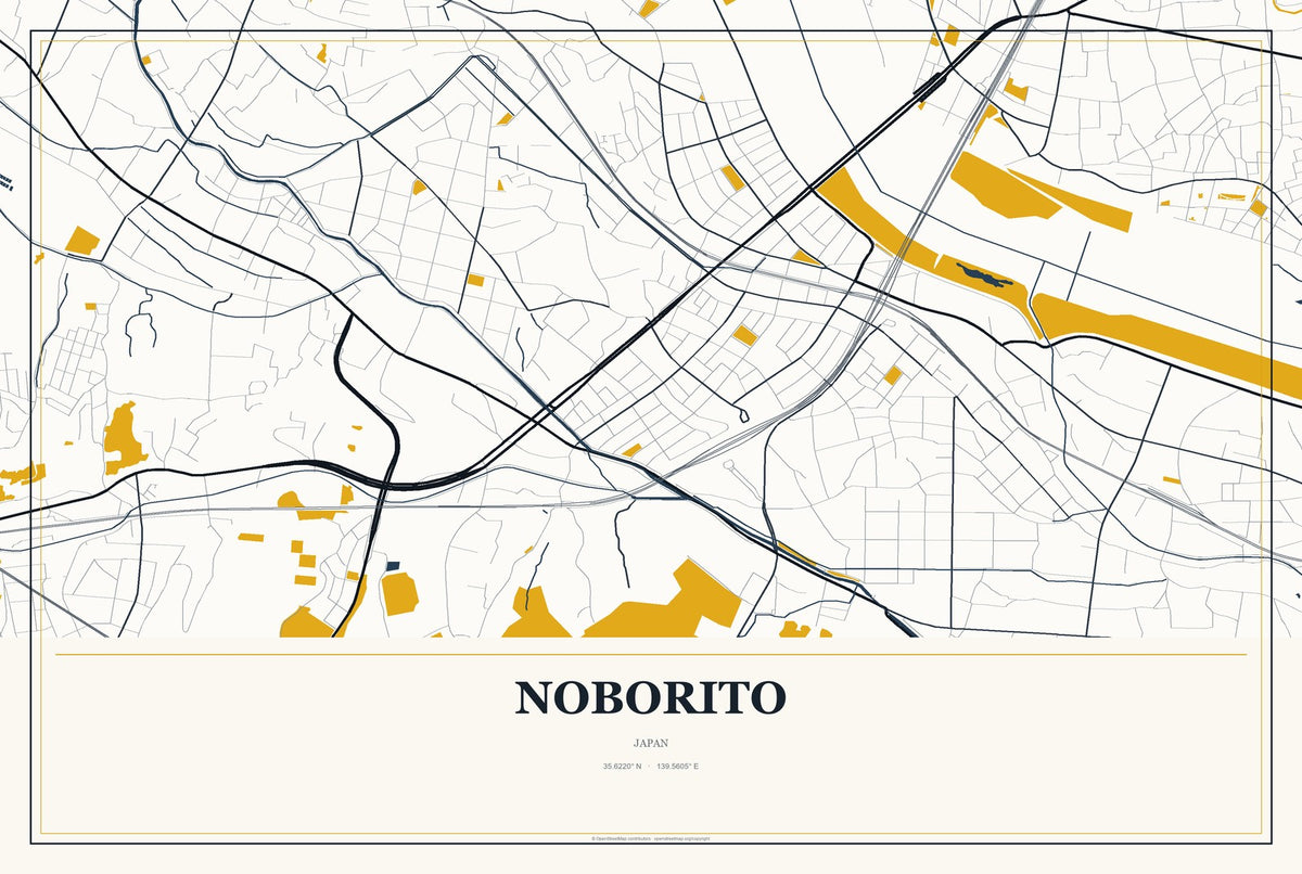 Noborito, Japan City Map Aluminum Sign in Citrine Modern style