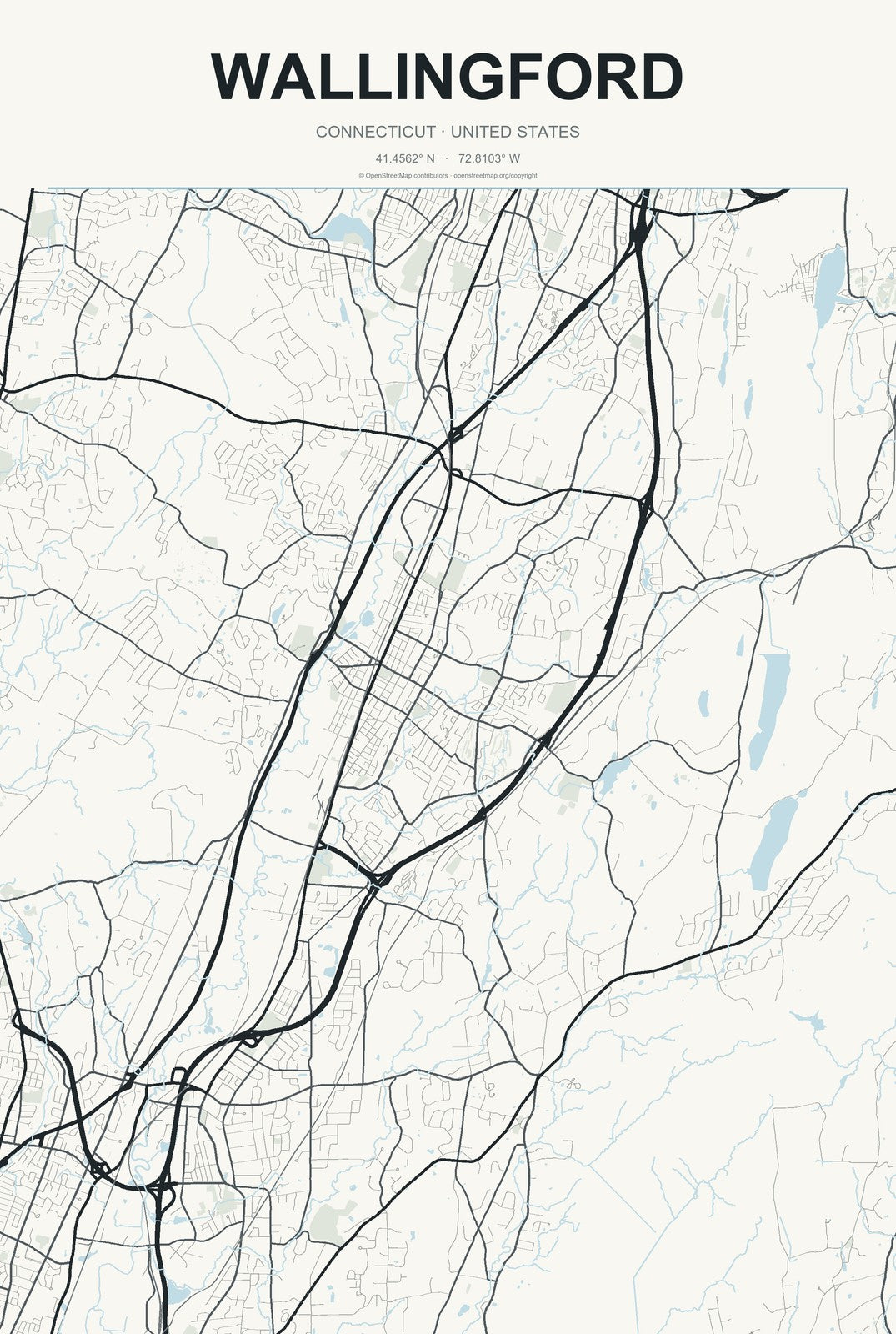 Wallingford, Connecticut City Map Aluminum Sign in Headline Atlas style
