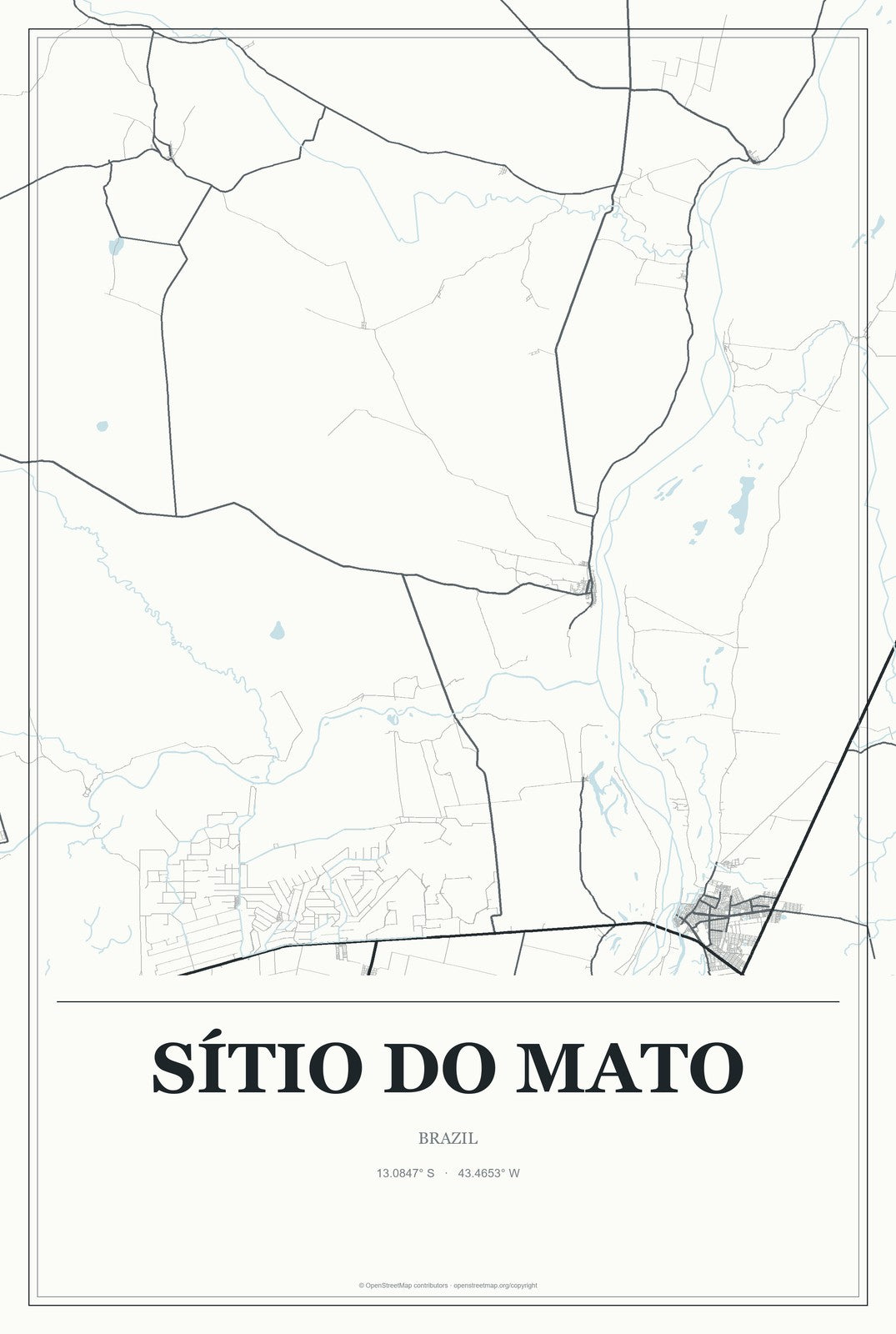 Sítio do Mato, Brazil City Map Aluminum Sign in Gallery Air style