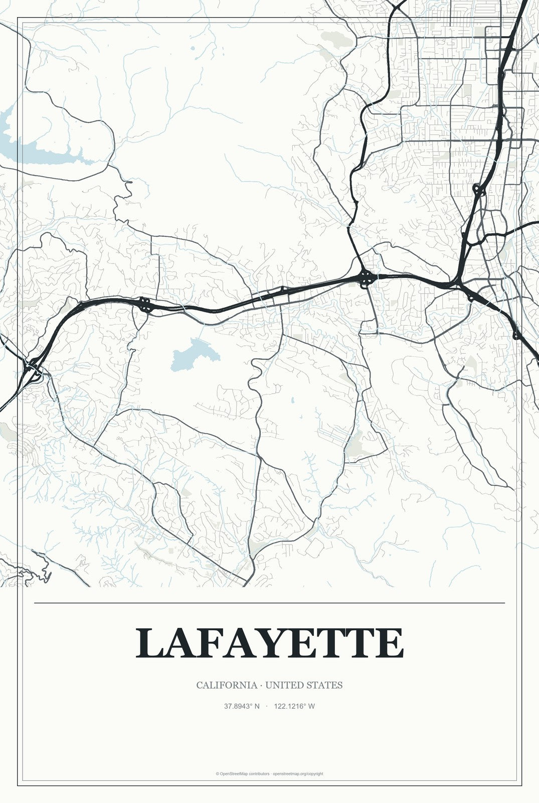 Lafayette, California City Map Aluminum Sign in Gallery Air style