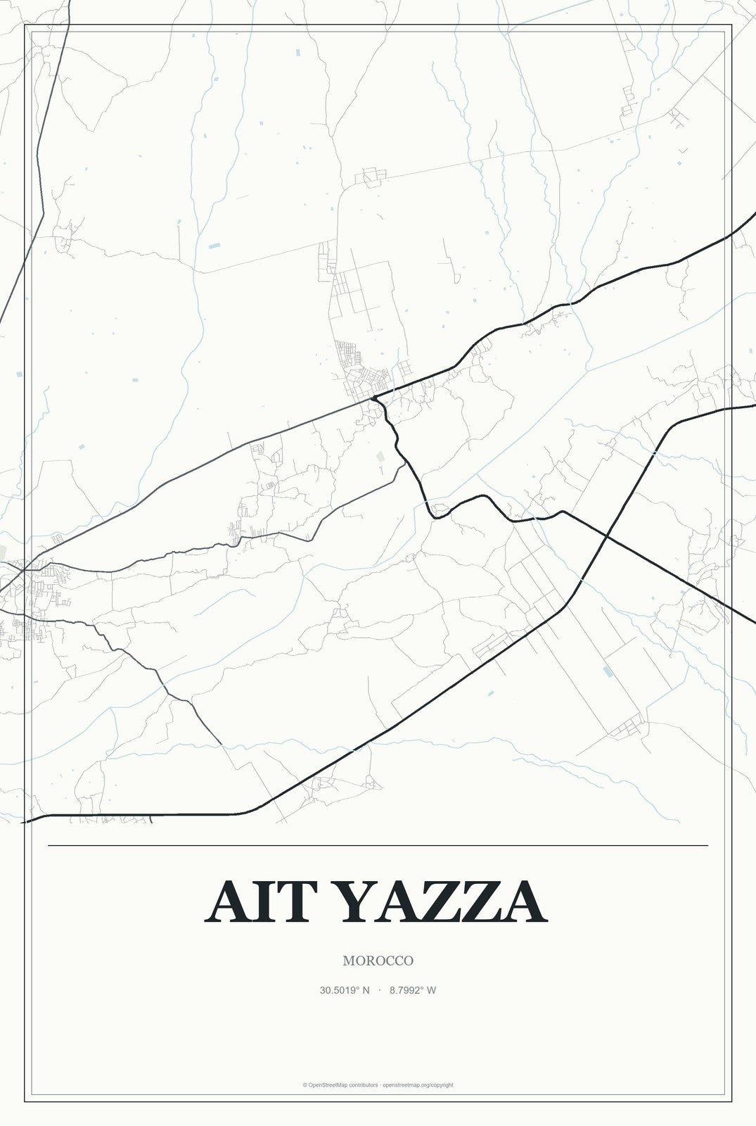 Ait Yazza, Morocco City Map Aluminum Sign in Gallery Air style