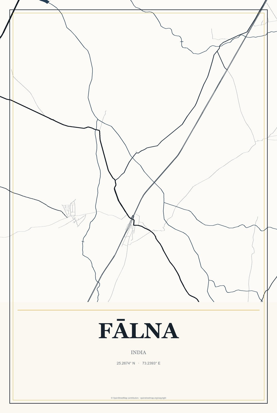 Fālna, India City Map Aluminum Sign in Citrine Modern style
