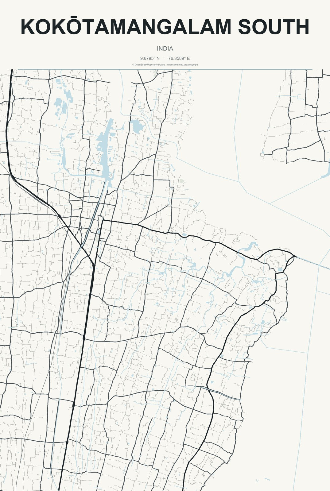 Kokōtamangalam South, India City Map Aluminum Sign in Headline Atlas style