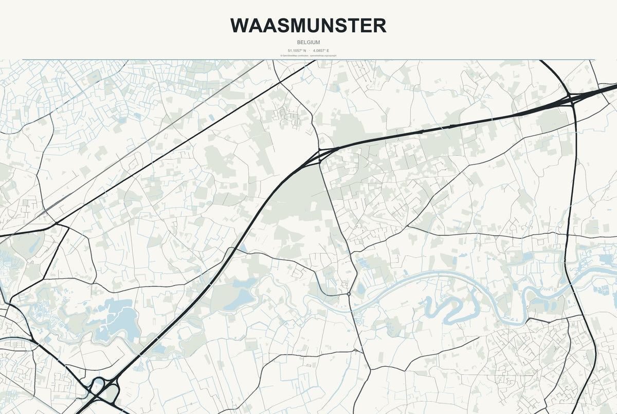 Waasmunster, Belgium City Map Aluminum Sign in Headline Atlas style