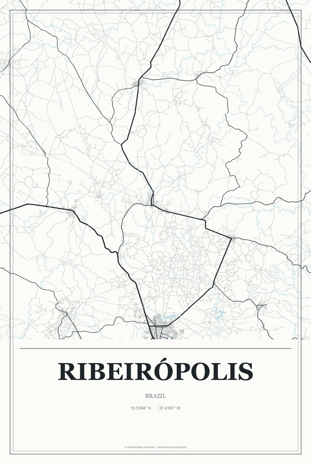 Ribeirópolis, Brazil City Map Aluminum Sign in Gallery Air style