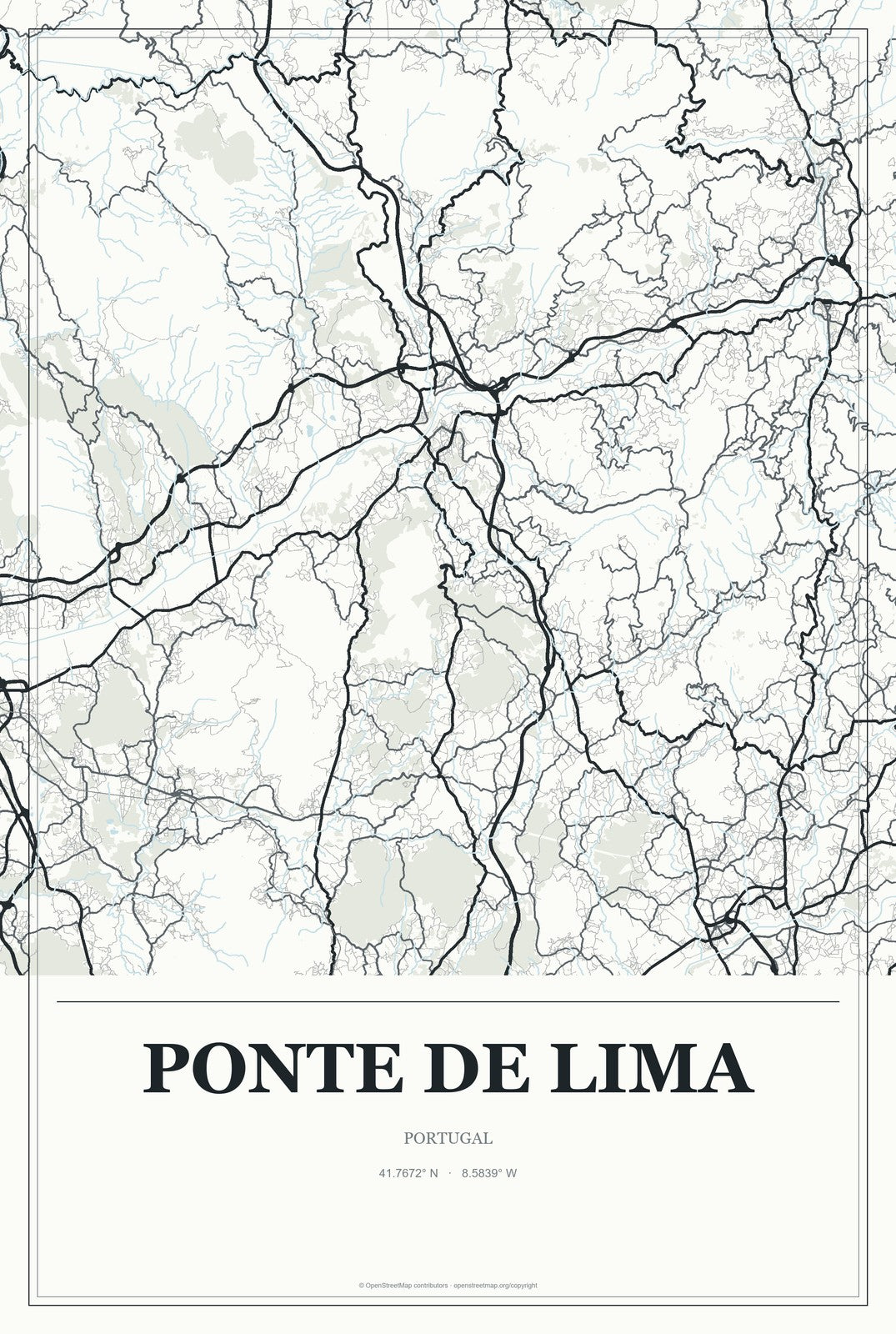 Ponte de Lima, Portugal City Map Aluminum Sign in Gallery Air style