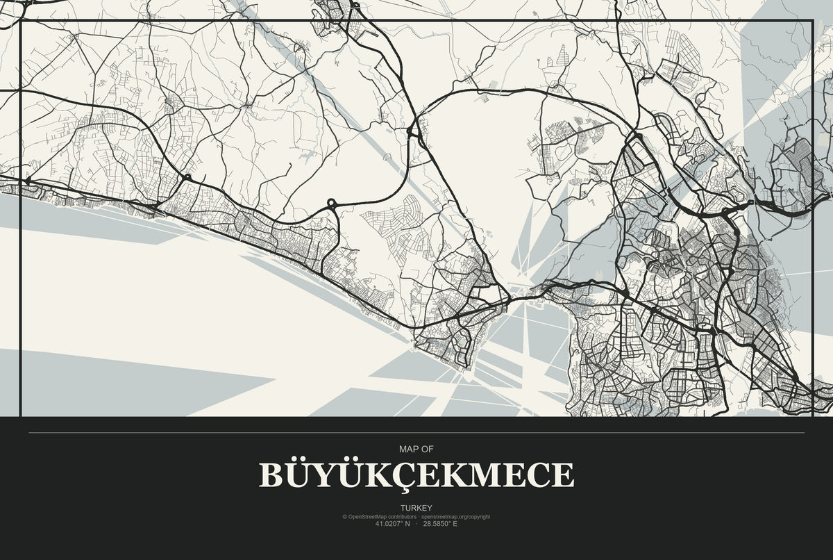 Büyükçekmece, Turkey City Map Aluminum Sign in Museum Plaque style