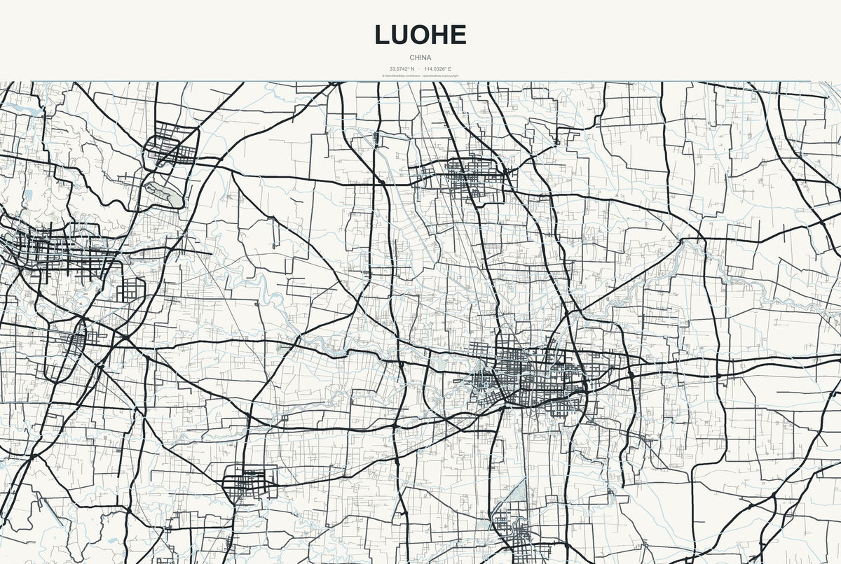 Luohe, China City Map Aluminum Sign in Headline Atlas style