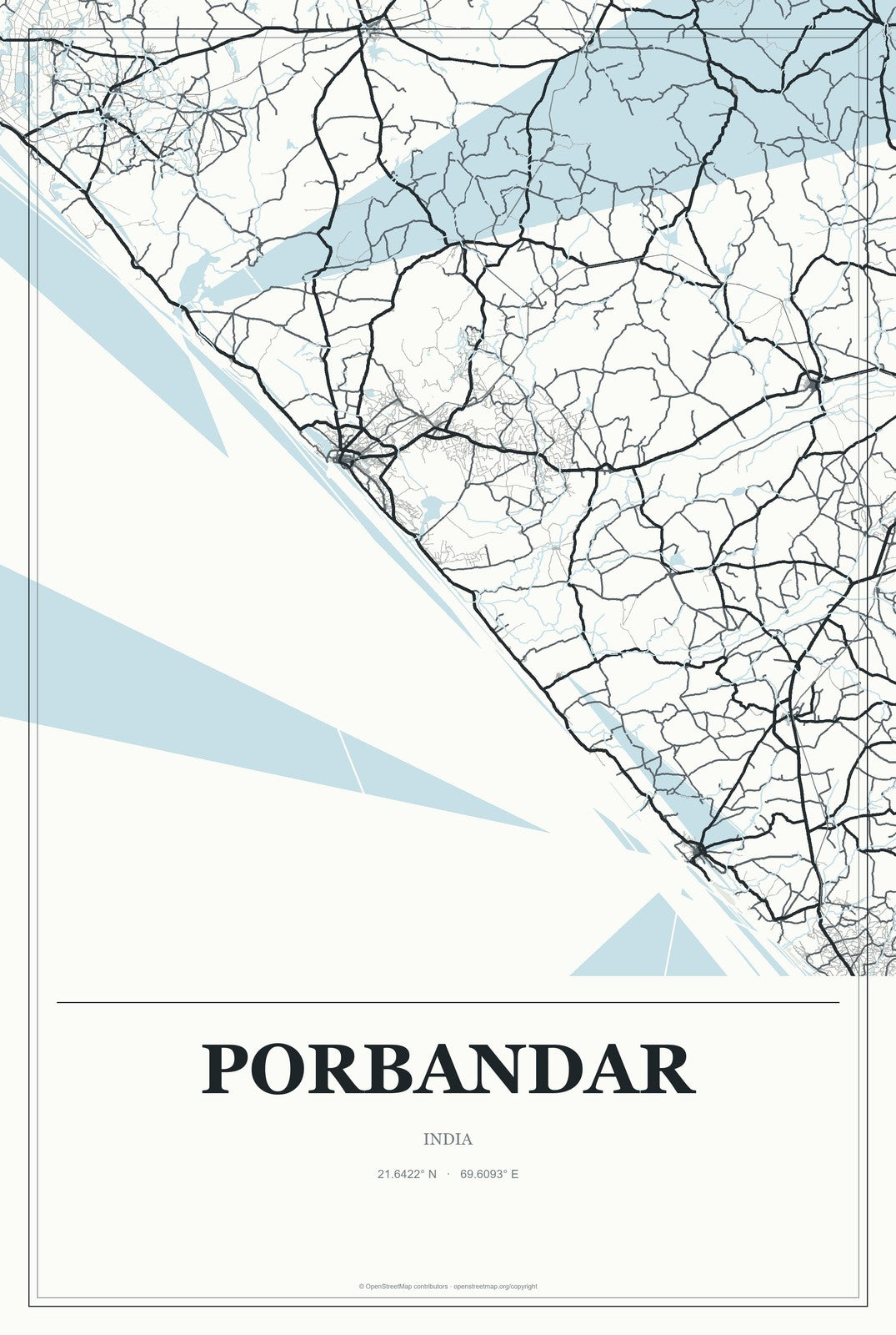 Porbandar, India City Map Aluminum Sign in Gallery Air style