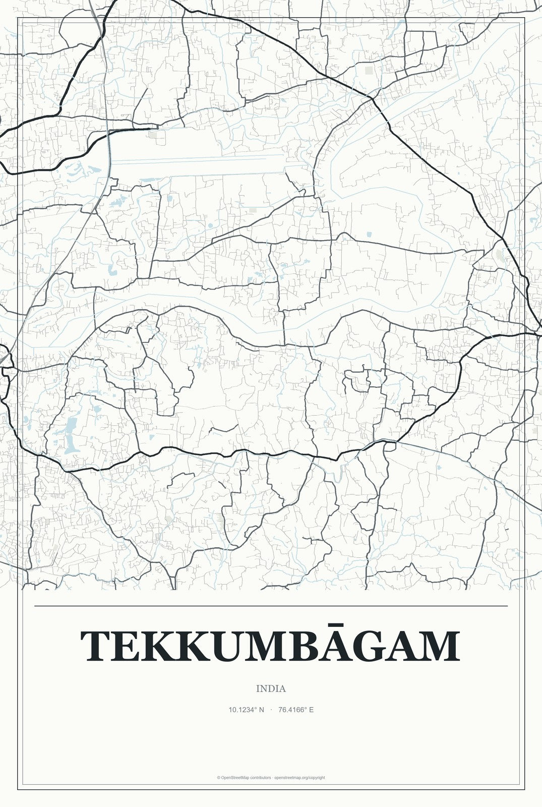 Tekkumbāgam, India City Map Aluminum Sign in Gallery Air style