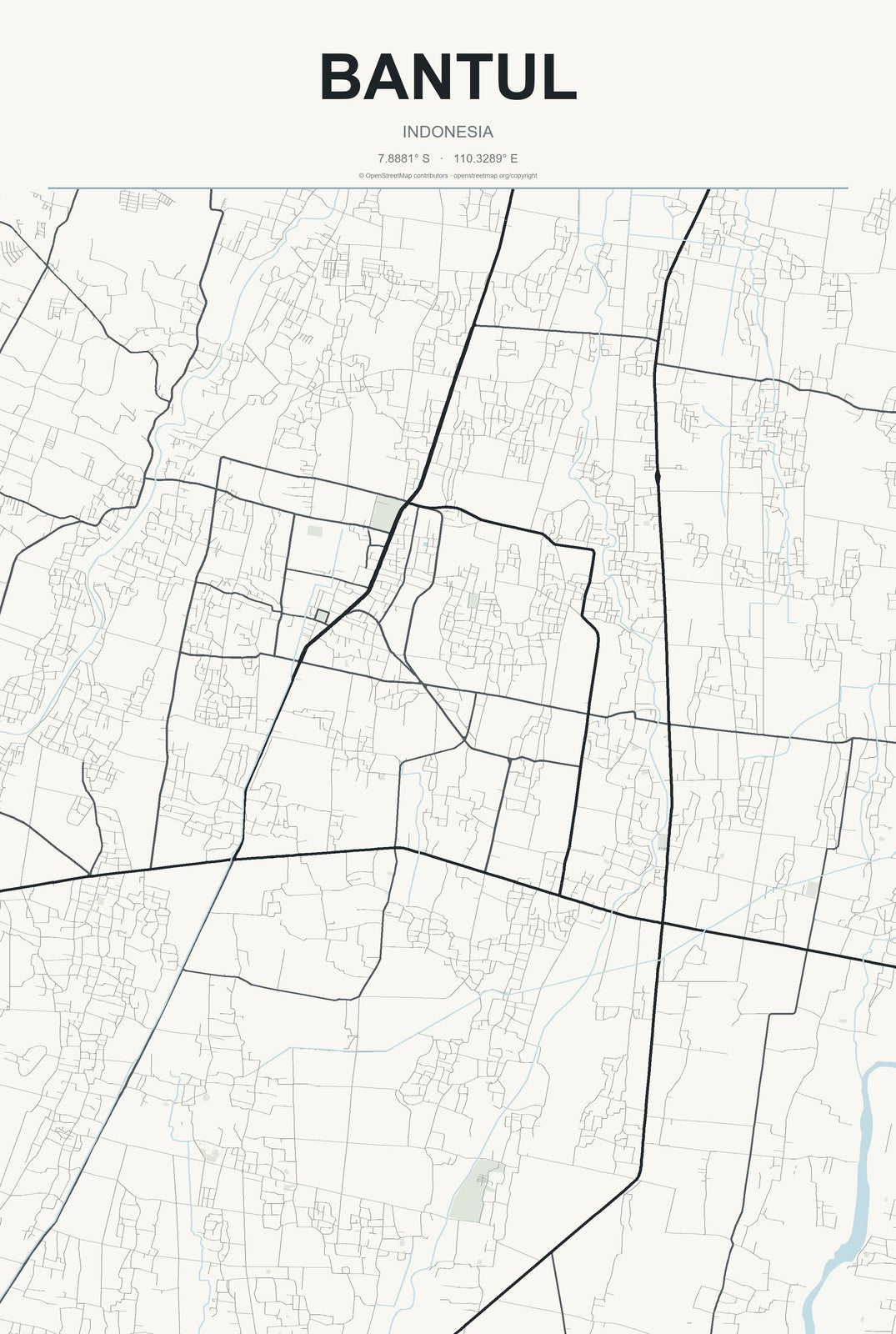 Bantul, Indonesia City Map Aluminum Sign in Headline Atlas style