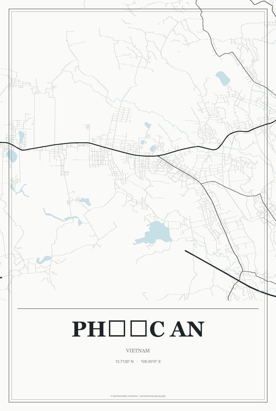 Phước An, Vietnam City Map Aluminum Sign in Gallery Air style