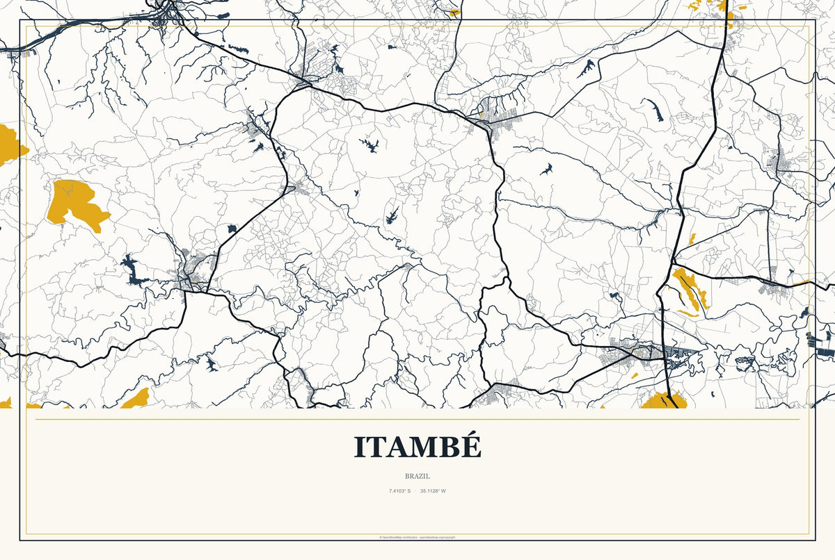 Itambé, Bahia, Brazil City Map Aluminum Sign in Citrine Modern style