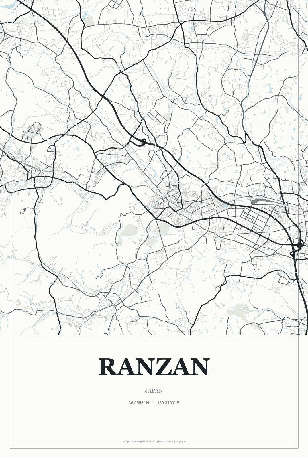 Ranzan, Japan City Map Aluminum Sign in Gallery Air style