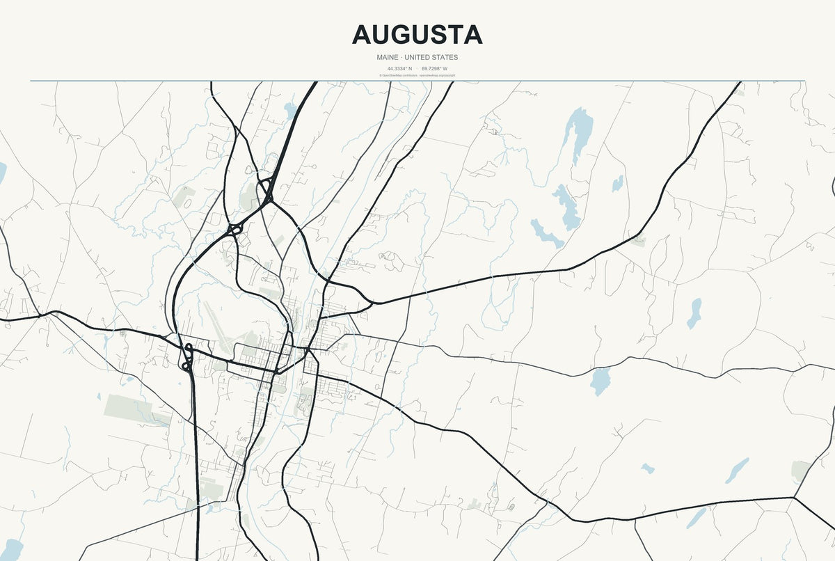 Augusta, Maine City Map Aluminum Sign in Headline Atlas style
