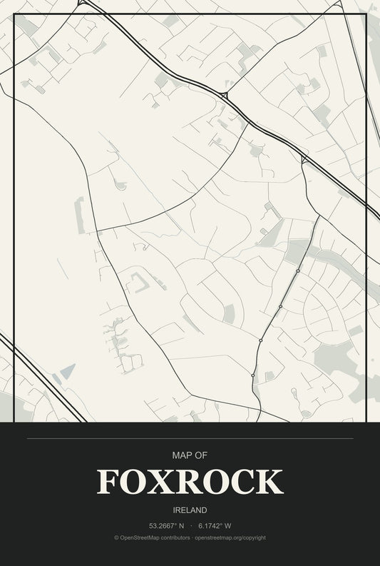 Foxrock, Ireland City Map Aluminum Sign in Museum Plaque style