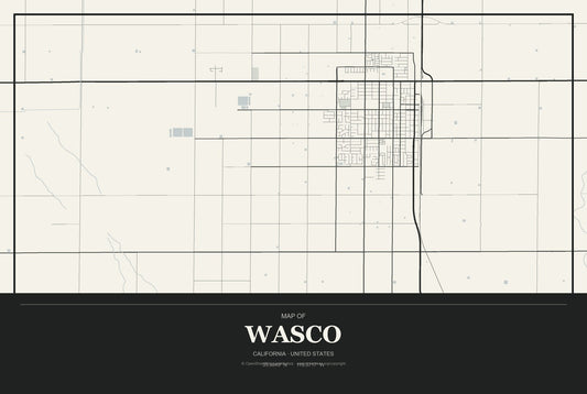 Wasco, California City Map Aluminum Sign in Museum Plaque style
