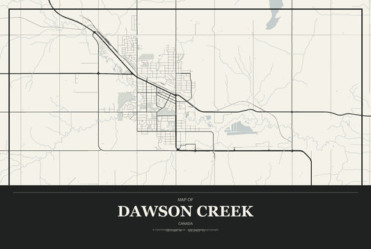 Dawson Creek, Canada City Map Aluminum Sign in Museum Plaque style