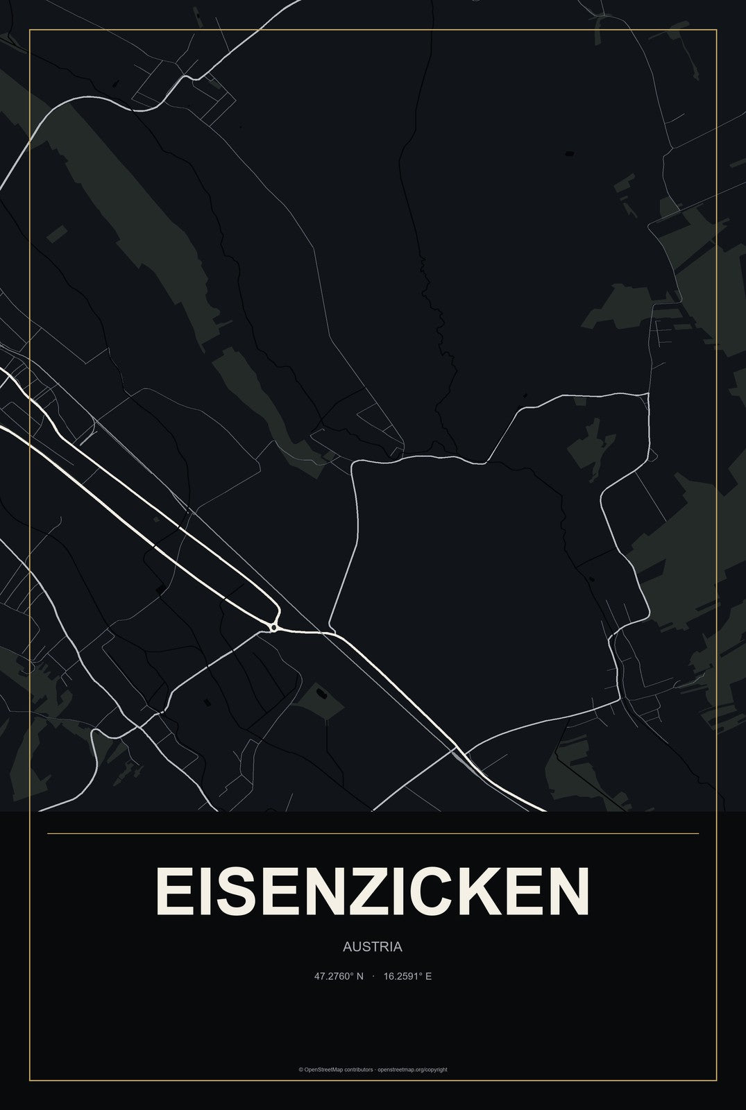 Eisenzicken, Austria City Map Aluminum Sign in Metropolitan Noir style