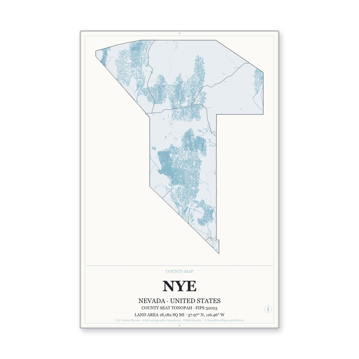 Nye County, Nevada Map Aluminum Sign in Gallery Air style