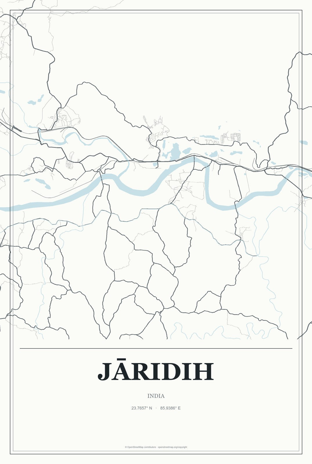Jāridih, India City Map Aluminum Sign in Gallery Air style