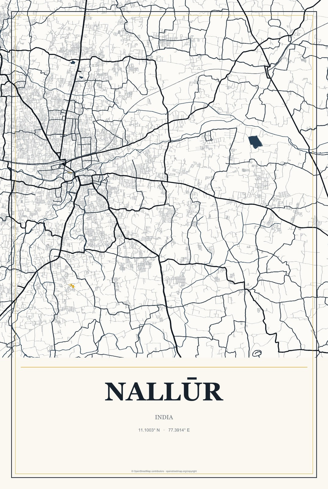 Nallūr, India City Map Aluminum Sign in Citrine Modern style