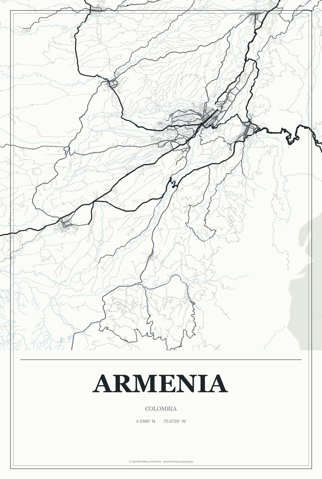 Armenia, Colombia City Map Aluminum Sign in Gallery Air style