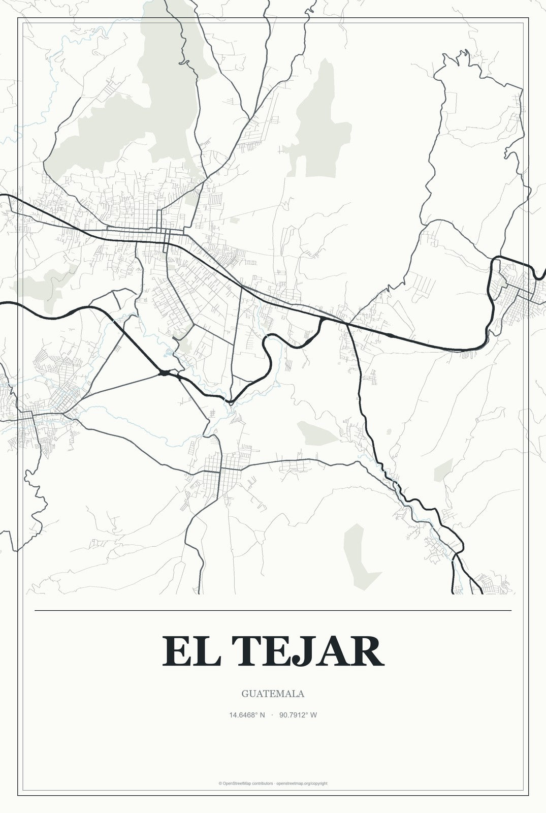 El Tejar, Guatemala City Map Aluminum Sign in Gallery Air style