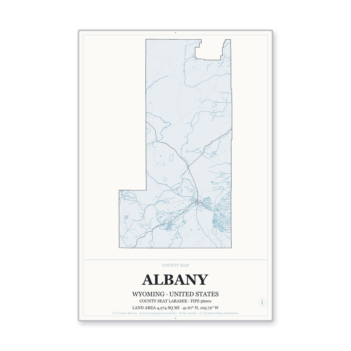 Albany County, Wyoming Map Aluminum Sign in Gallery Air style