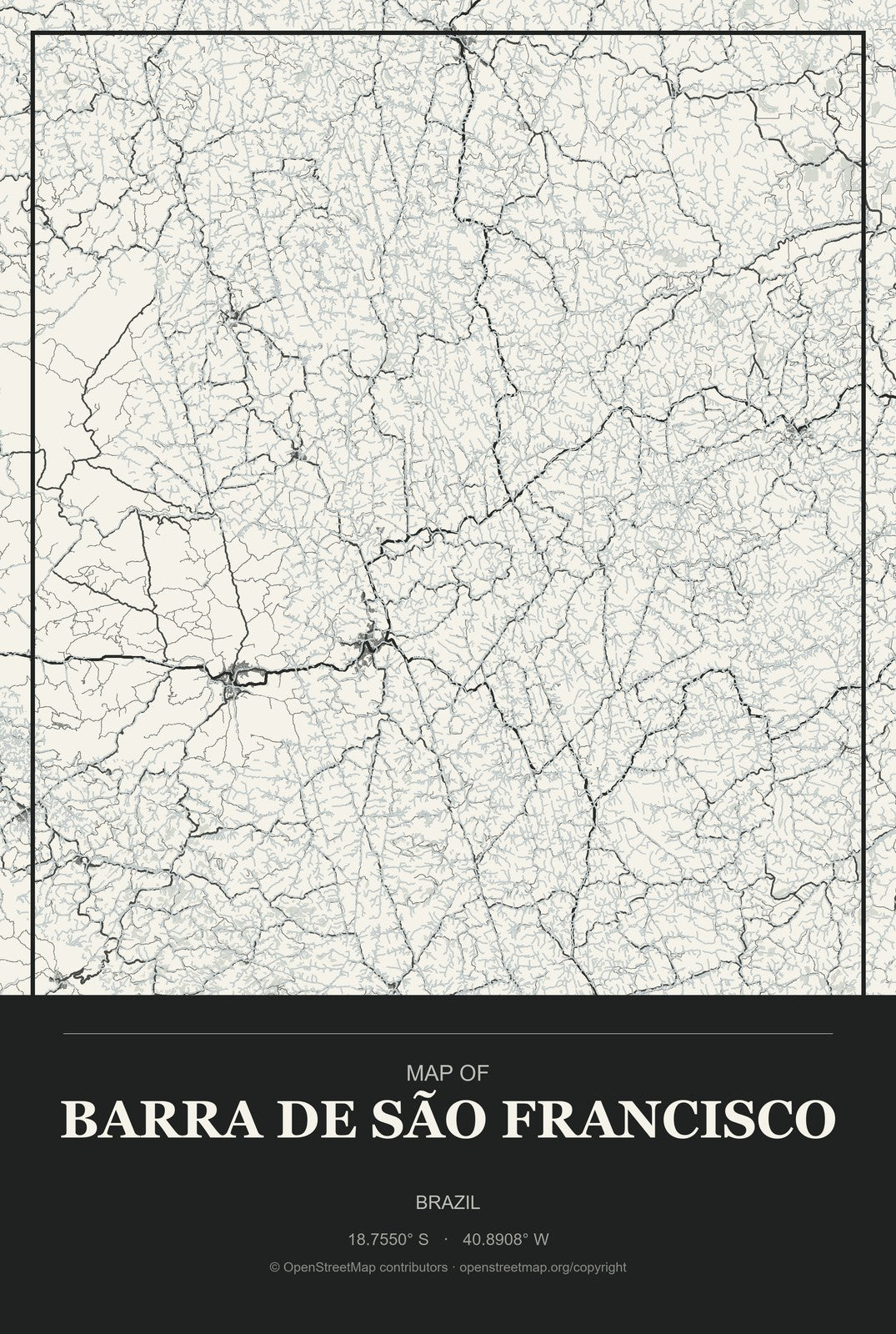Barra de São Francisco, Brazil City Map Aluminum Sign in Museum Plaque style