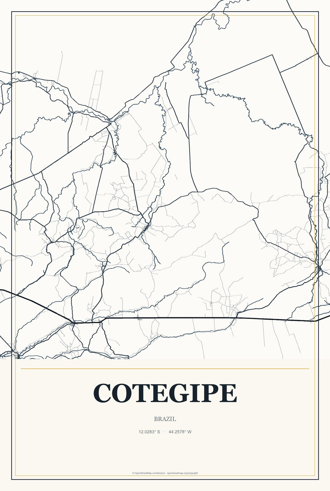 Cotegipe, Brazil City Map Aluminum Sign in Citrine Modern style