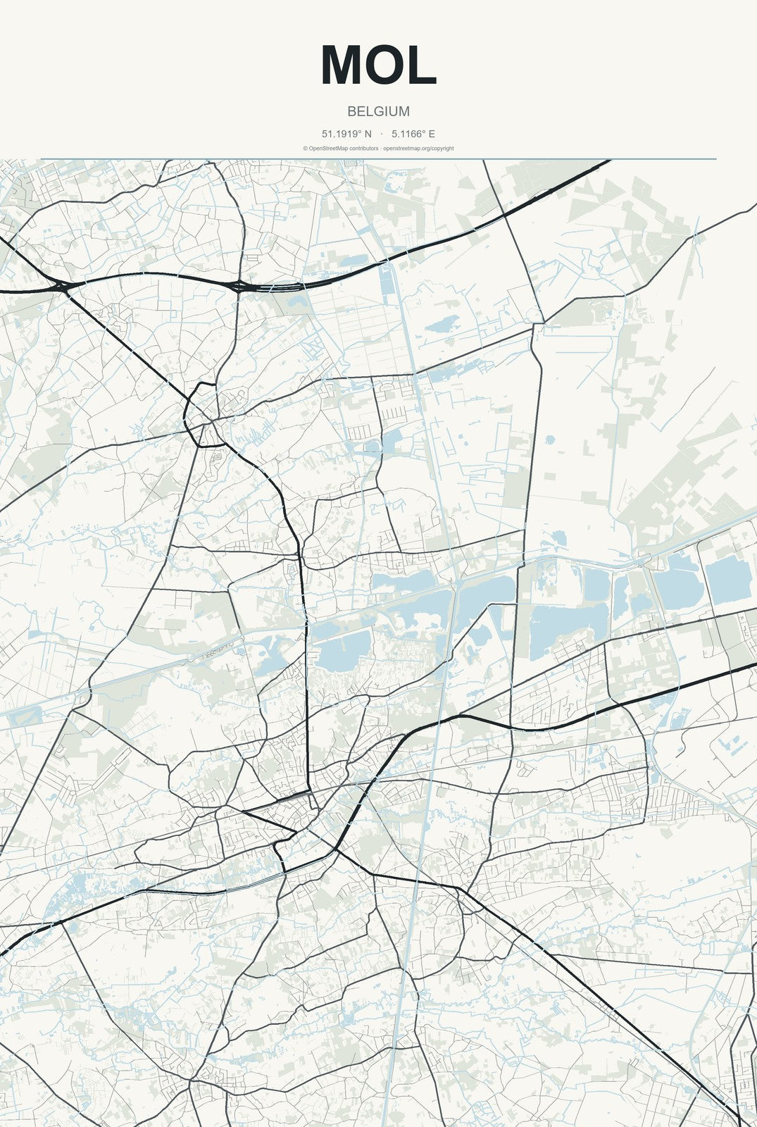 Mol, Belgium City Map Aluminum Sign in Headline Atlas style