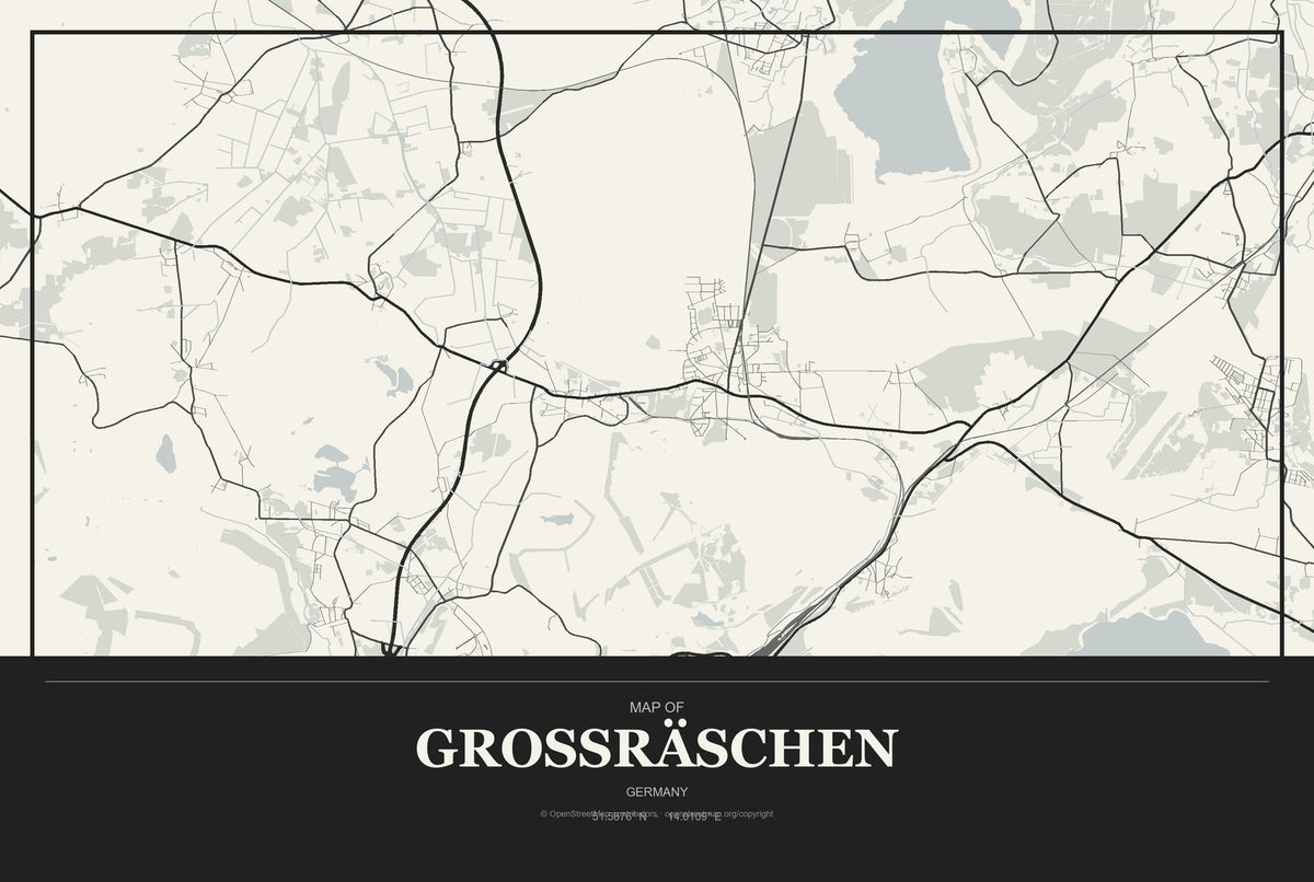 Großräschen, Germany City Map Aluminum Sign in Museum Plaque style