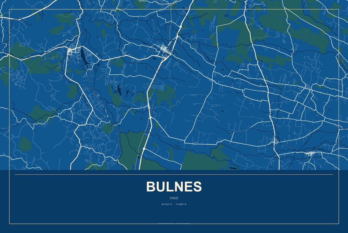 Bulnes, Chile City Map Aluminum Sign in Harbor Cobalt style