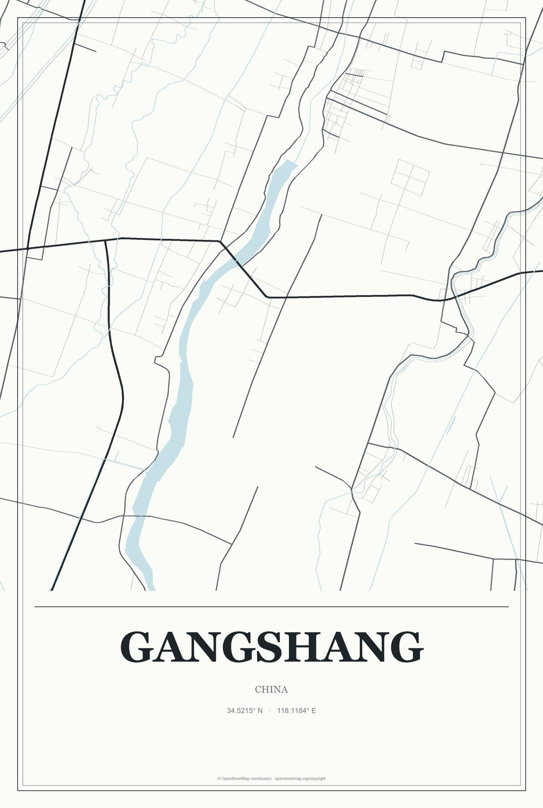 Gangshang, China City Map Aluminum Sign in Gallery Air style