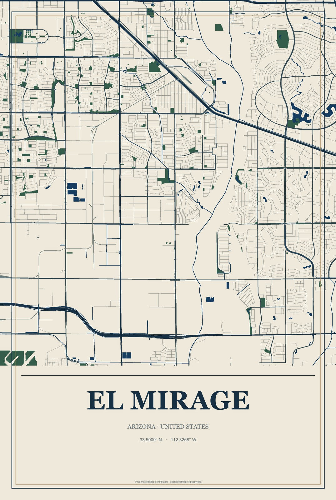 El Mirage, Arizona City Map Aluminum Sign in Coastal Cutout style