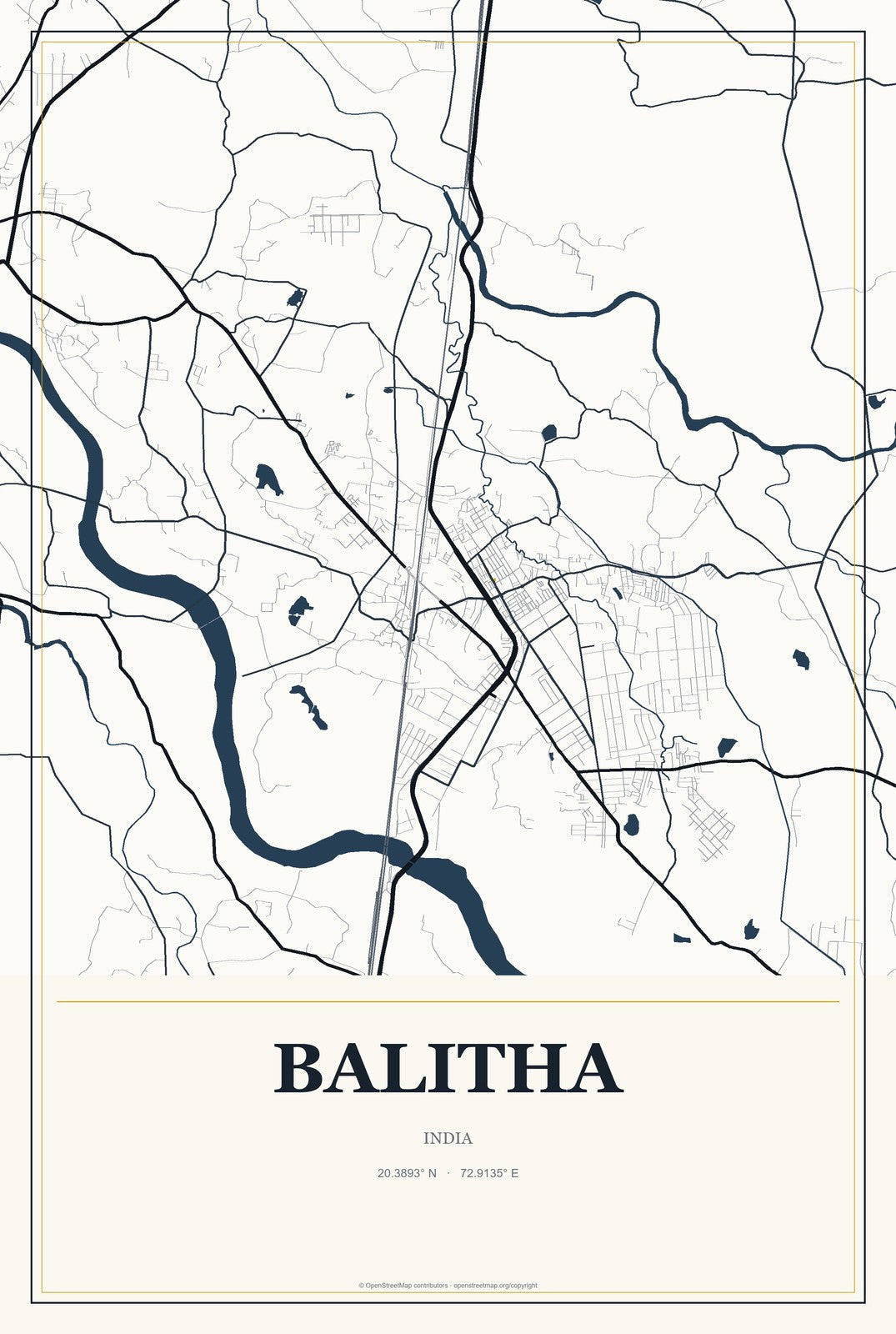 Balitha, India City Map Aluminum Sign in Citrine Modern style