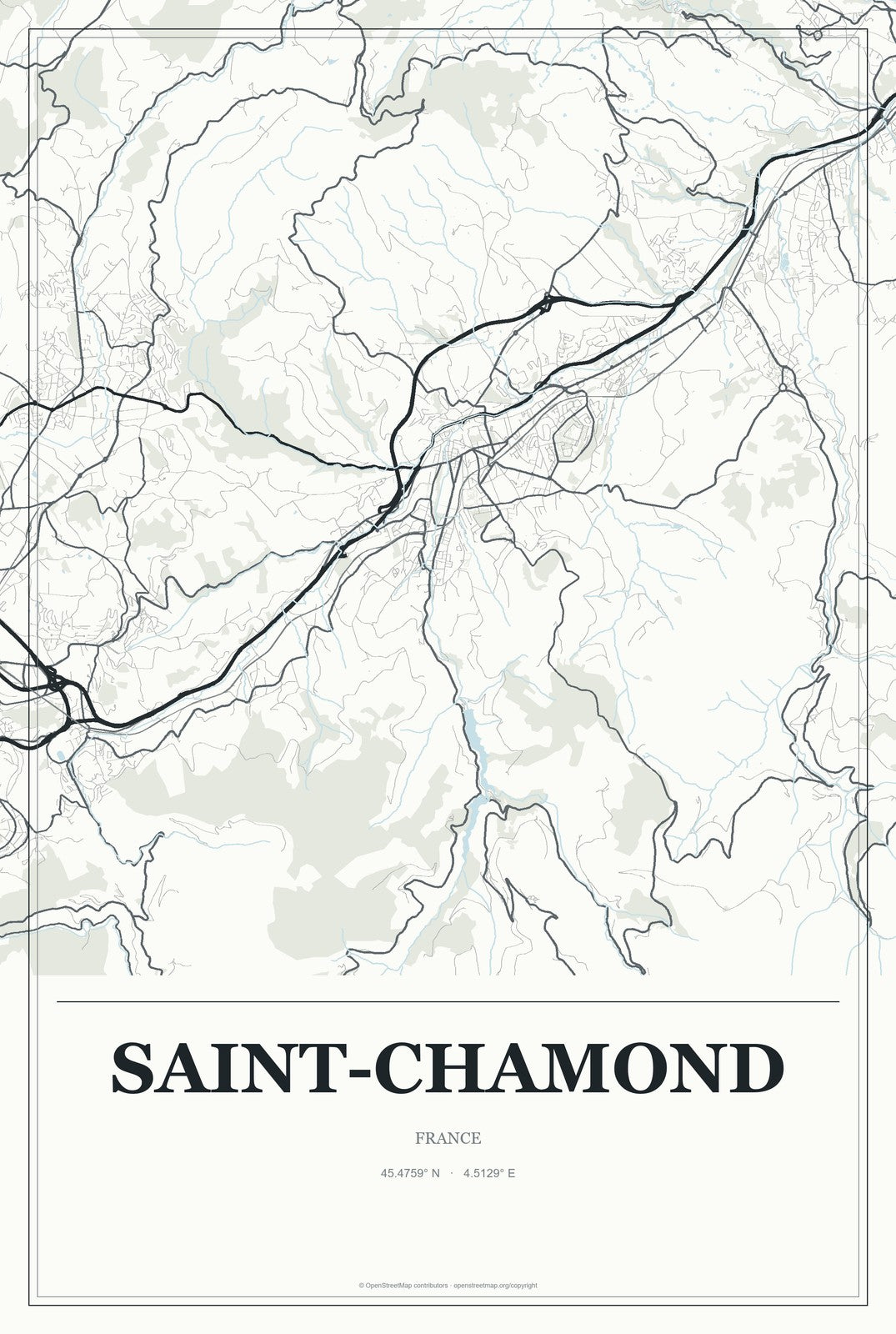 Saint-Chamond, France City Map Aluminum Sign in Gallery Air style