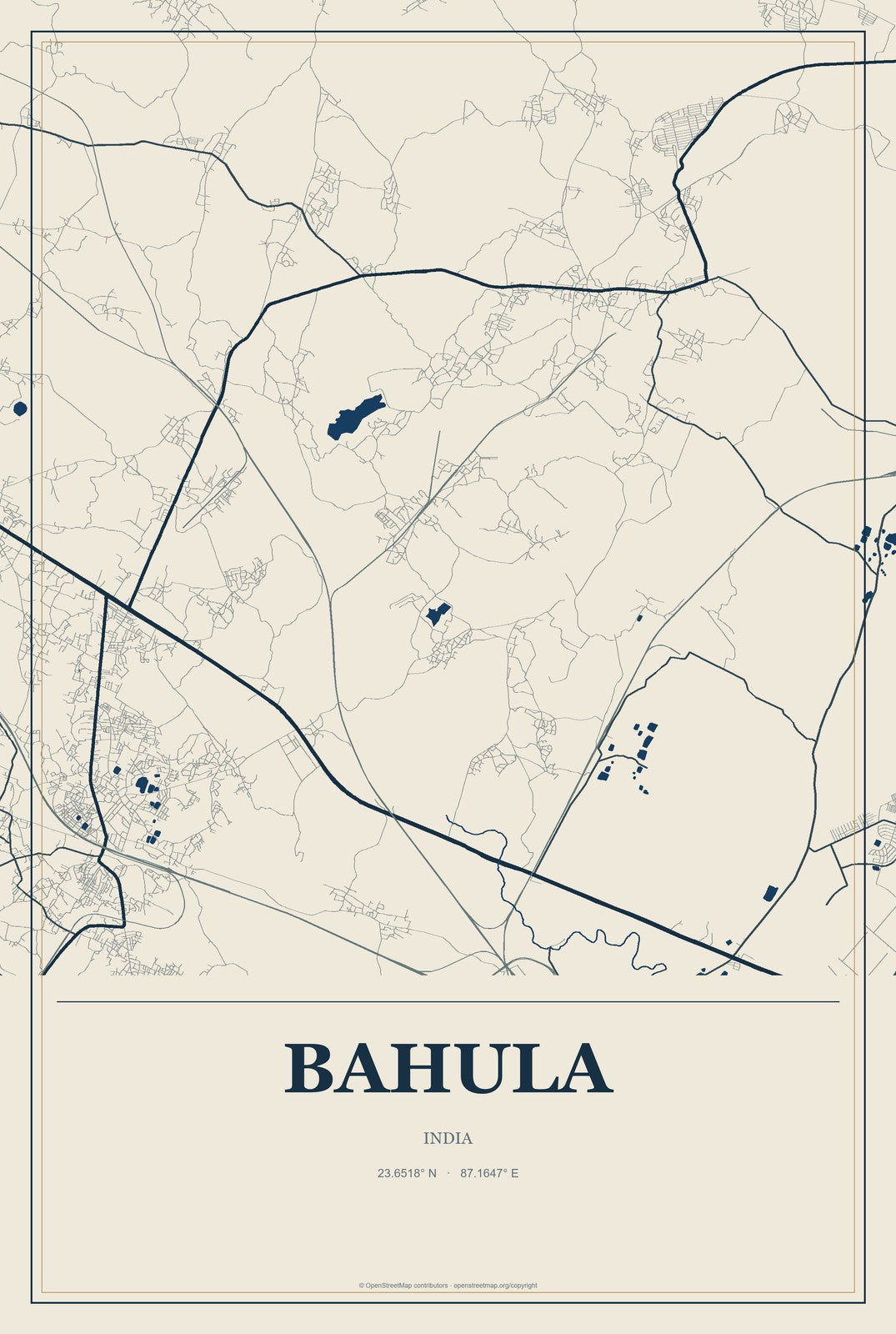 Bahula, India City Map Aluminum Sign in Coastal Cutout style