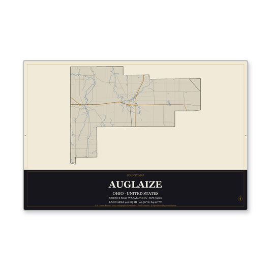 Auglaize County, Ohio Map Aluminum Sign in Museum Plaque style