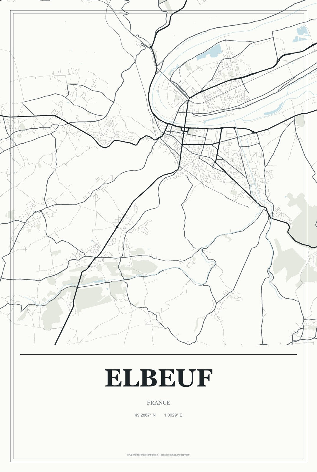 Elbeuf, France City Map Aluminum Sign in Gallery Air style