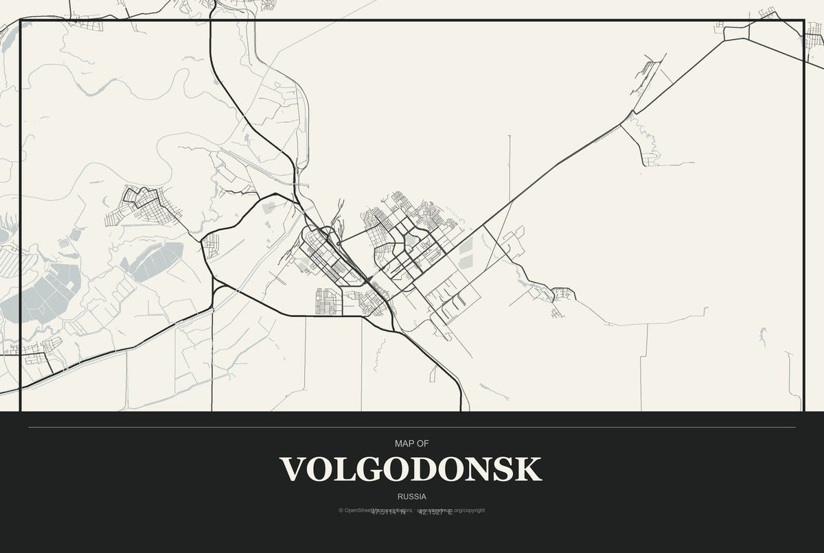 Volgodonsk, Russia City Map Aluminum Sign in Museum Plaque style