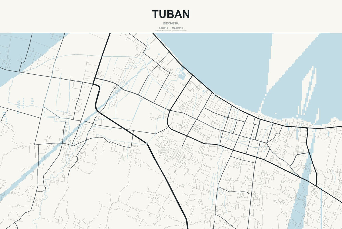 Tuban, East Java, Indonesia City Map Aluminum Sign in Headline Atlas style