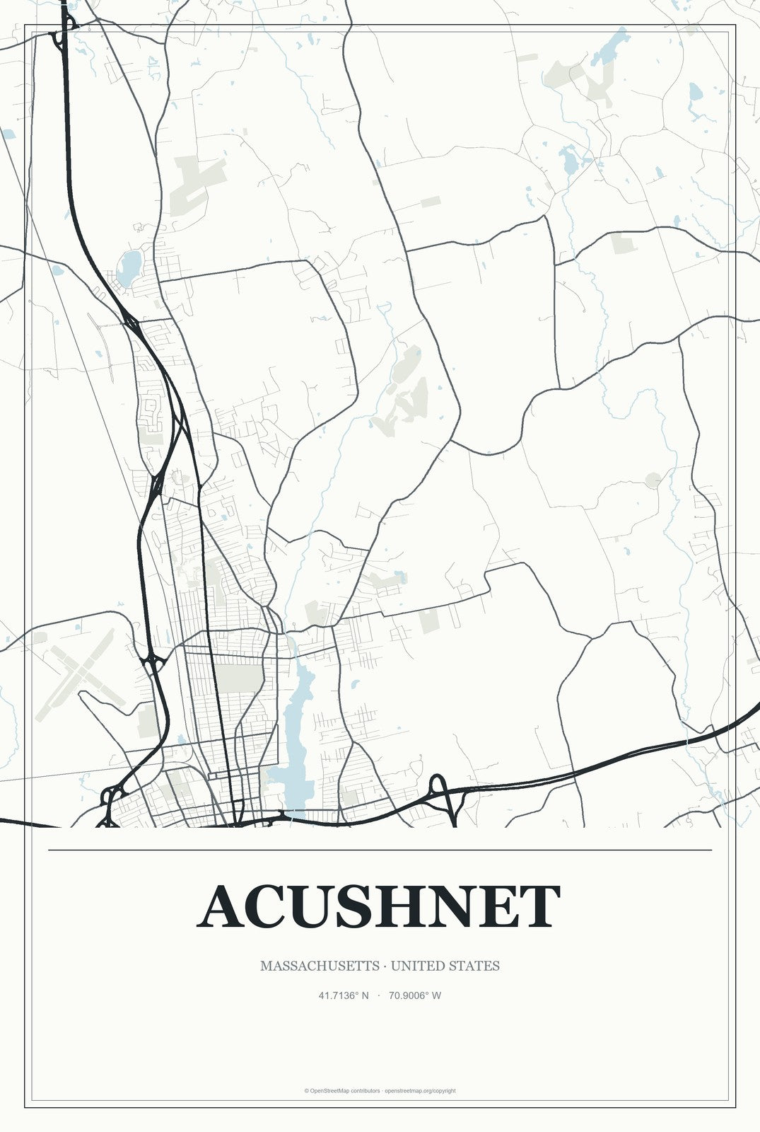 Acushnet, Massachusetts City Map Aluminum Sign in Gallery Air style
