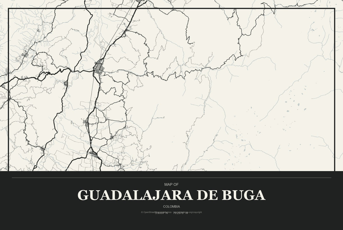 Guadalajara de Buga, Colombia City Map Aluminum Sign in Museum Plaque style