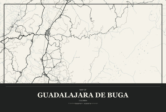 Guadalajara de Buga, Colombia City Map Aluminum Sign in Museum Plaque style